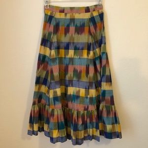 Vintage Ikat 100% Cotton Ruffle Skirt Colorful Size 12 Spring Summer